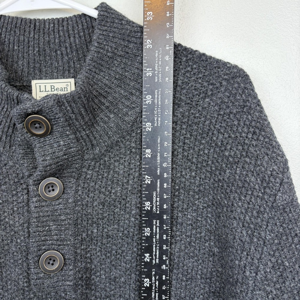 L.L.Bean Sweater Mens XLT Tall Gray Henley Mock Neck Wool Waffle Knit Pullover - Picture 7 of 9